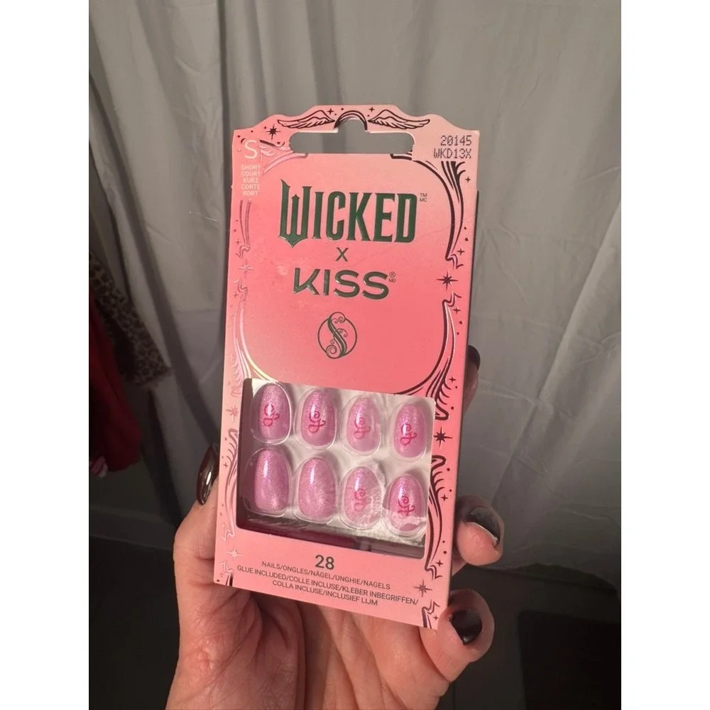 Wicked Kiss Limited Edition‎ Pink Glitter Short Court Press On Nails 28 Count